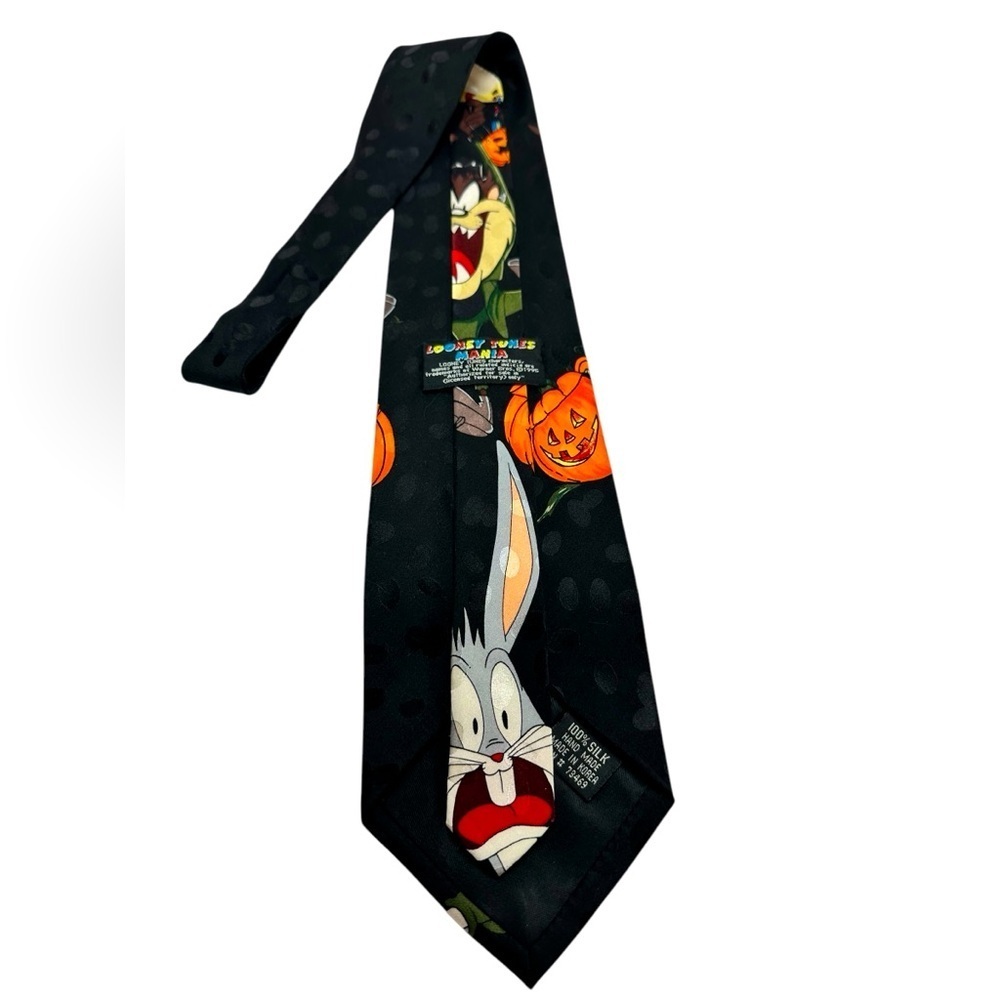 Looney Tunes Mania Tie Halloween Taz And Bugs Bunny Pumpkins Bats Full Moon Vtg - Picture 4 of 6
